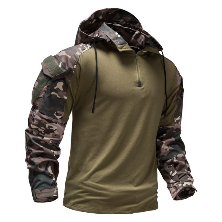 Military field outdoor camouflage hooded detachable pocket combat suit elastic jacket