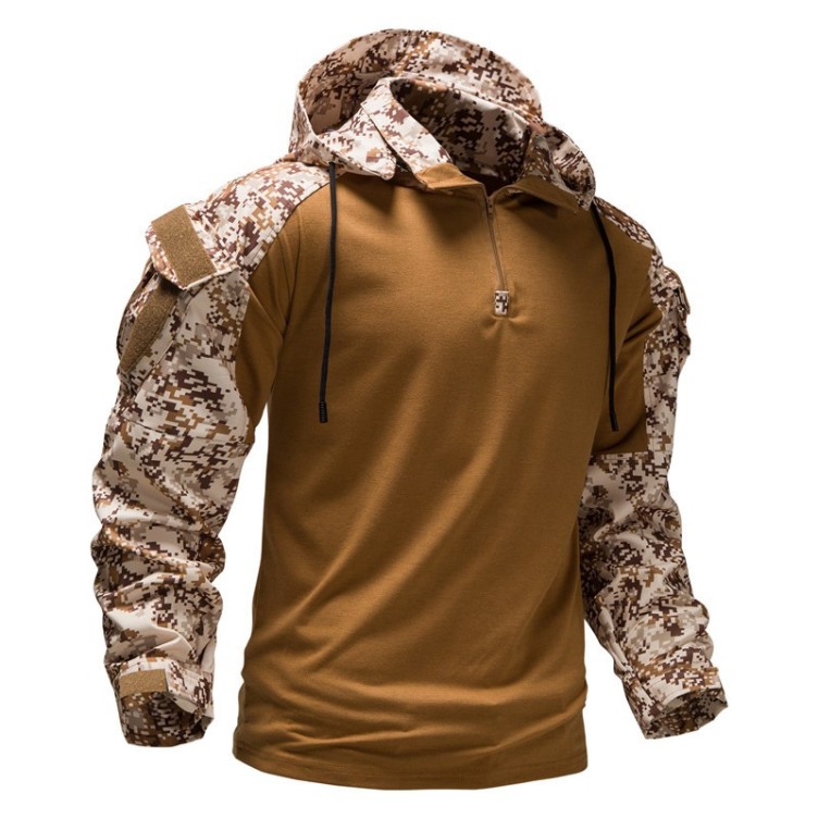 Military field outdoor camouflage hooded detachable pocket combat suit elastic jacket