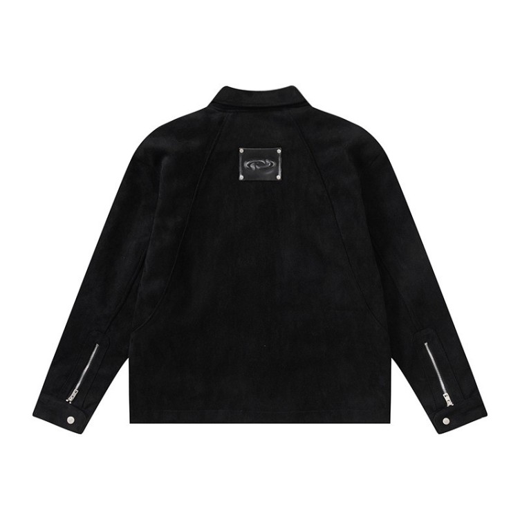 Vintage rivet suede lapel loose and versatile casual zipper trendy jacket
