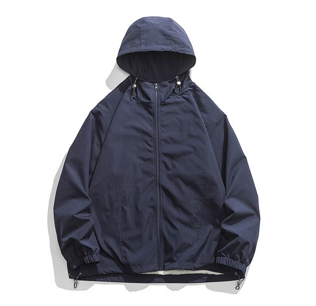 Solid colored work jacket with loose hooded casual fashion trend jacket