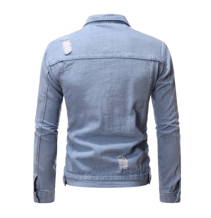Solid loose and distressed casual fashion denim jacket