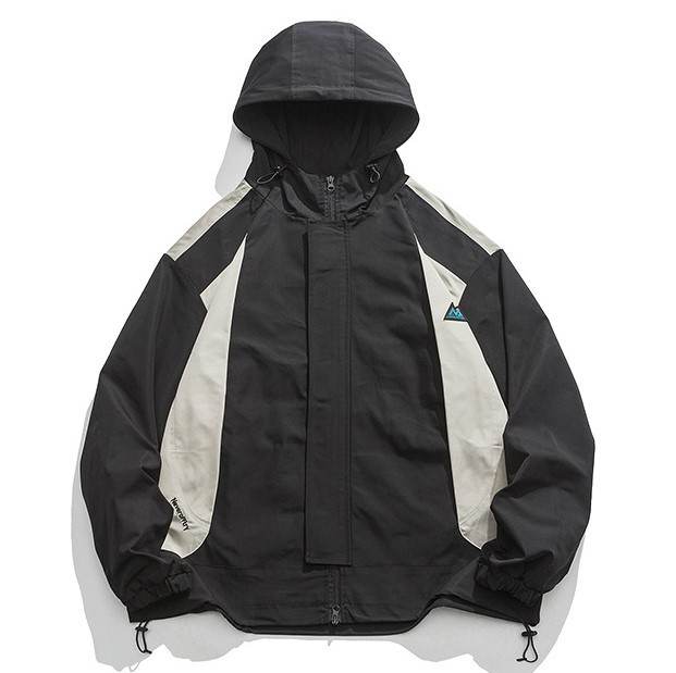 Contrast Embroidery Label Charge Coat Hooded Casual Fashion Trendy Jacket