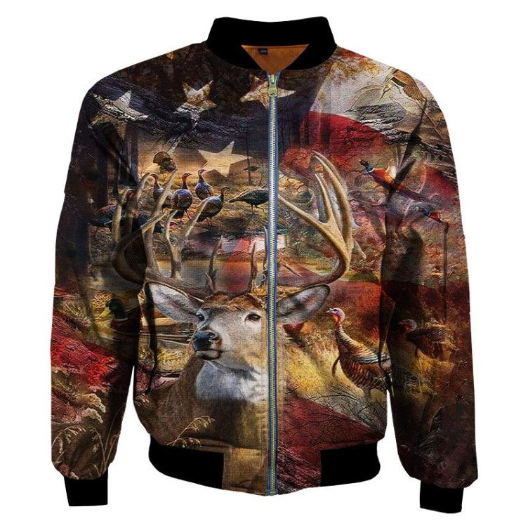 Jungle Elk Digital Printing Flight Jacket Coat Casual Fashion Trend Jacket