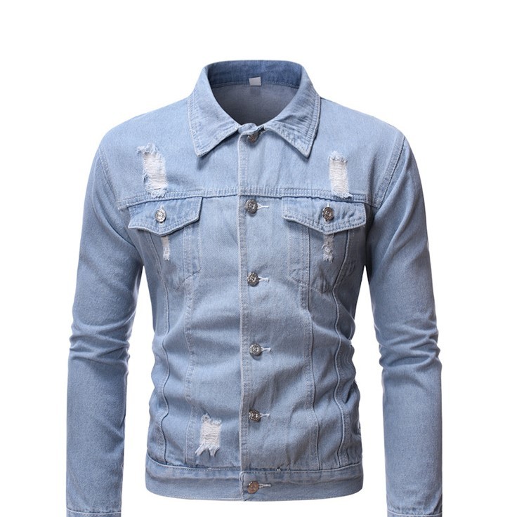 Solid loose and distressed casual fashion denim jacket