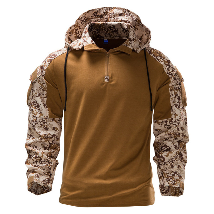 Military field outdoor camouflage hooded detachable pocket combat suit elastic jacket