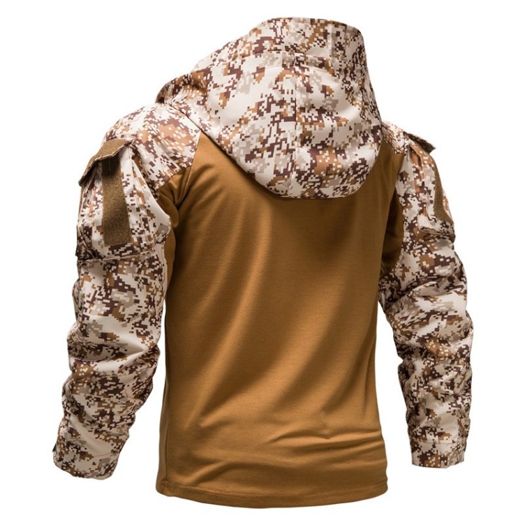 Military field outdoor camouflage hooded detachable pocket combat suit elastic jacket