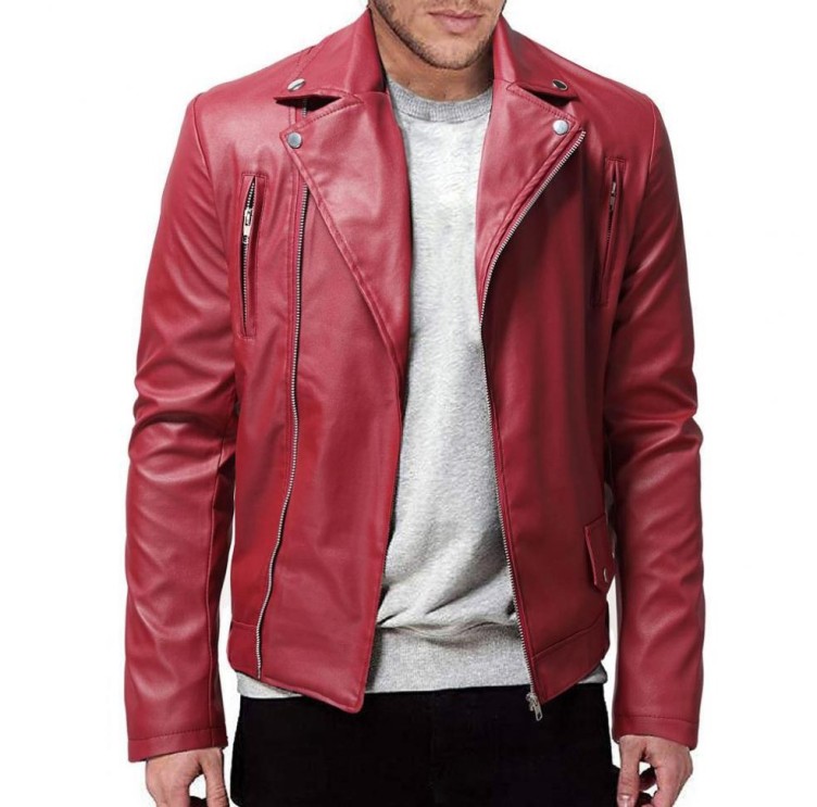 Casual leather suit, slim fitting motorcycle leather, fashionable and trendy jacket