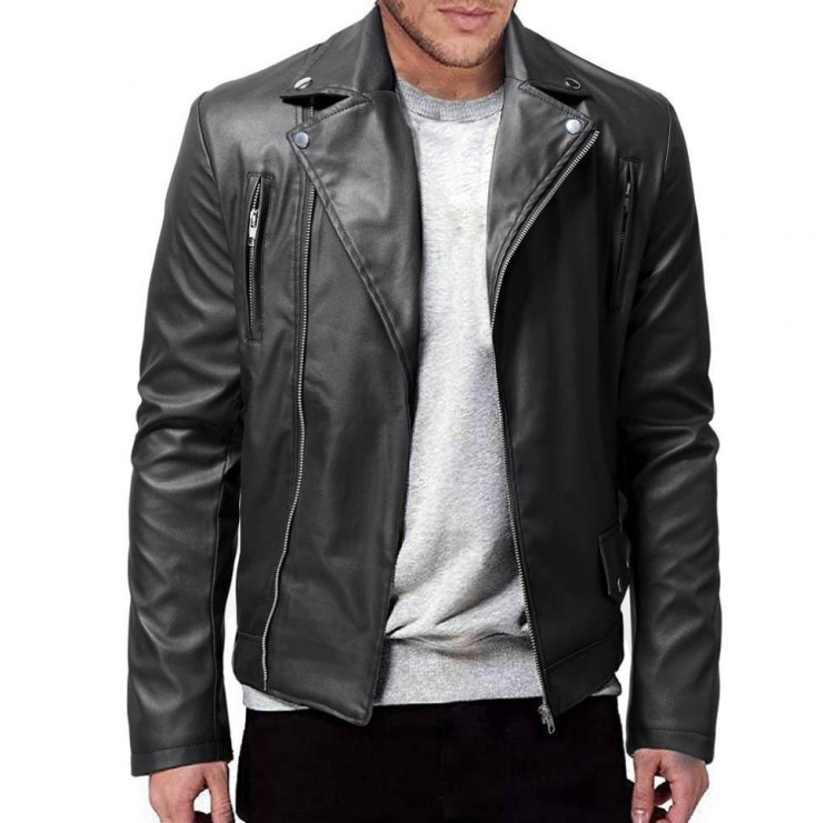 Casual leather suit, slim fitting motorcycle leather, fashionable and trendy jacket