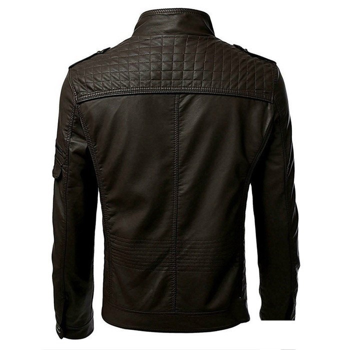 Casual leather patchwork stand collar fashion trend jacket