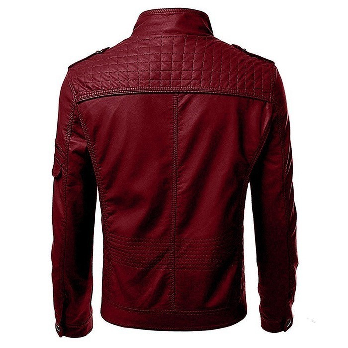 Casual leather patchwork stand collar fashion trend jacket