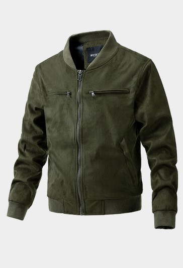 Casual standing collar slim fitting suede men's fashion trend jacket
