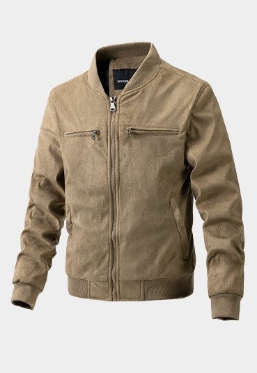 Casual standing collar slim fitting suede men's fashion trend jacket