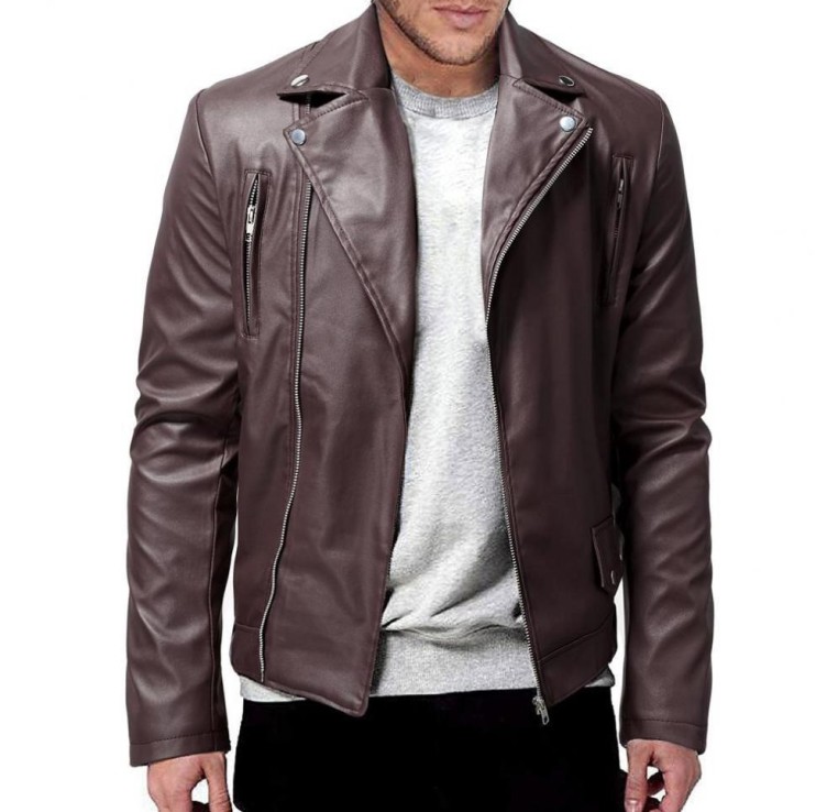 Casual leather suit, slim fitting motorcycle leather, fashionable and trendy jacket