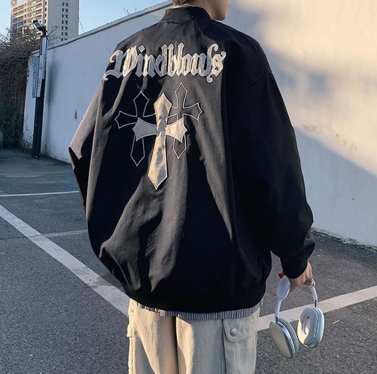 High Street Cross Baseball Jersey Vintage Embroidery Fashion Trendy Jacket