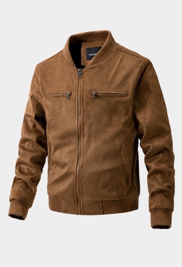 Casual standing collar slim fitting suede men's fashion trend jacket