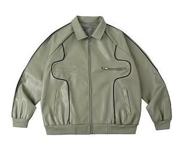 High Street trendy retro motorcycle jacket loose windproof leather jacket
