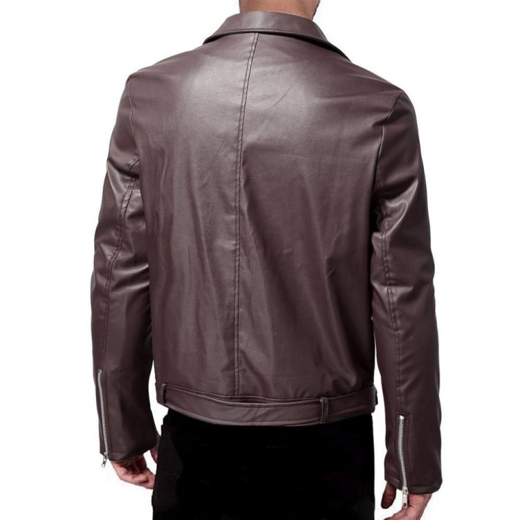 Casual leather suit, slim fitting motorcycle leather, fashionable and trendy jacket