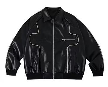High Street trendy retro motorcycle jacket loose windproof leather jacket