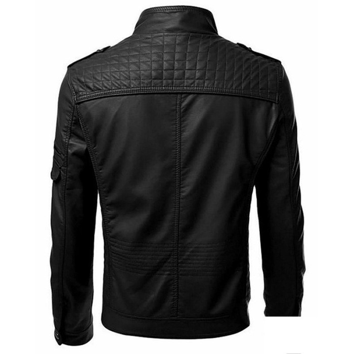 Casual leather patchwork stand collar fashion trend jacket