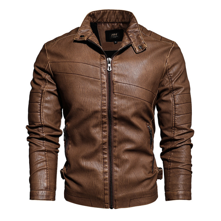 Casual leather suit, slim fitting motorcycle leather trend jacket