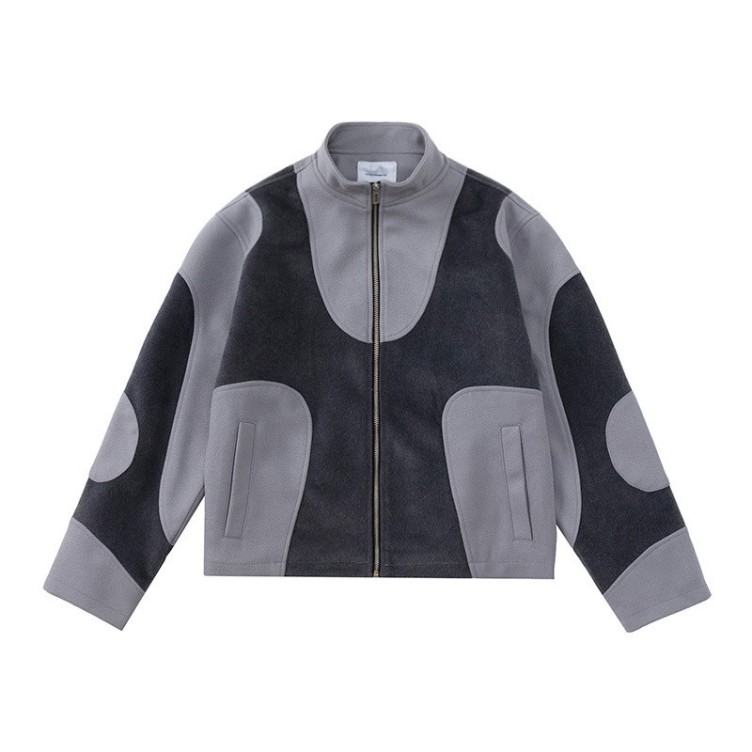High street design, felt woolen patchwork, loose fitting jacket, casual trend jacket