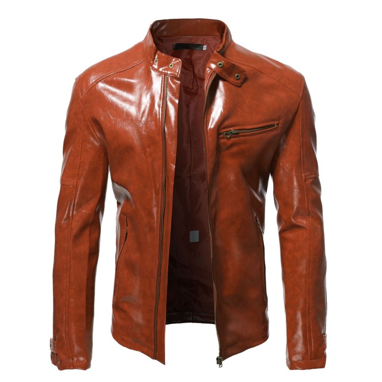Standing collar slim fitting zipper short jacket fashion trend jacket