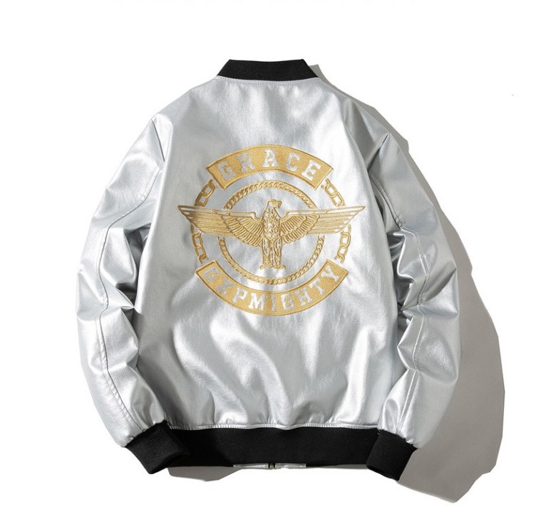 European and American trend PU leather jacket hip-hop motorcycle jacket with cotton thickened baseball jacket