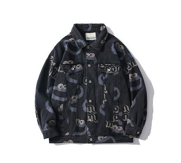Cartoon anime full print graffiti jacket Loose fashion trend denim jacket