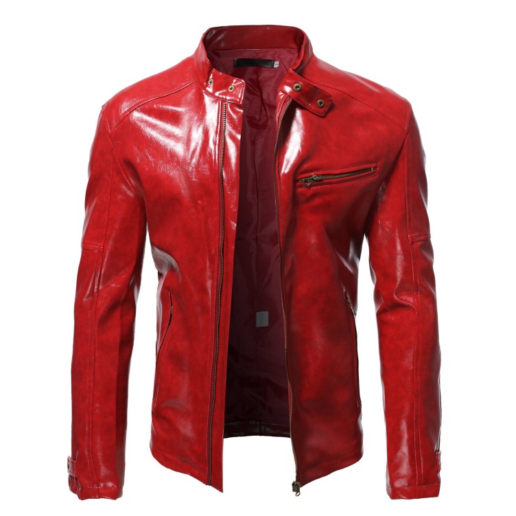 Standing collar slim fitting zipper short jacket fashion trend jacket