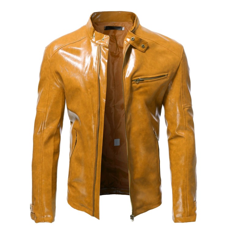 Standing collar slim fitting zipper short jacket fashion trend jacket