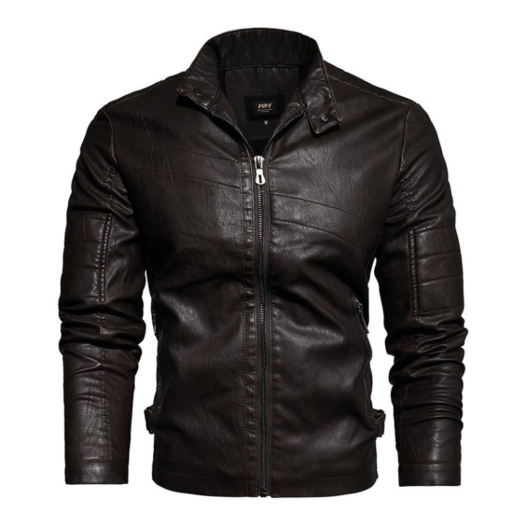 Casual leather suit, slim fitting motorcycle leather trend jacket