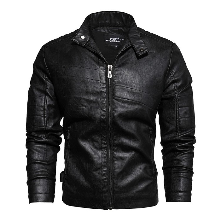 Casual leather suit, slim fitting motorcycle leather trend jacket