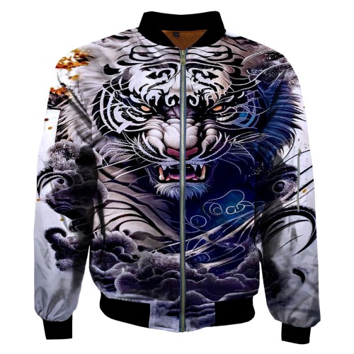 Tiger digital printed round neck zippered shirt trend jacket