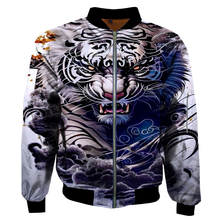 Tiger digital printed round neck zippered shirt trend jacket