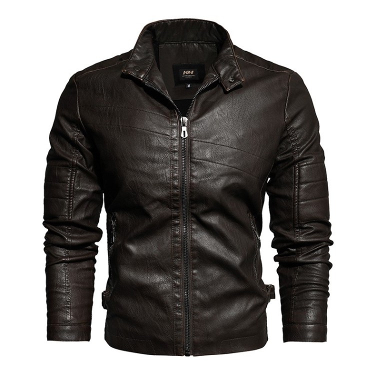 Casual leather suit, slim fitting motorcycle leather trend jacket