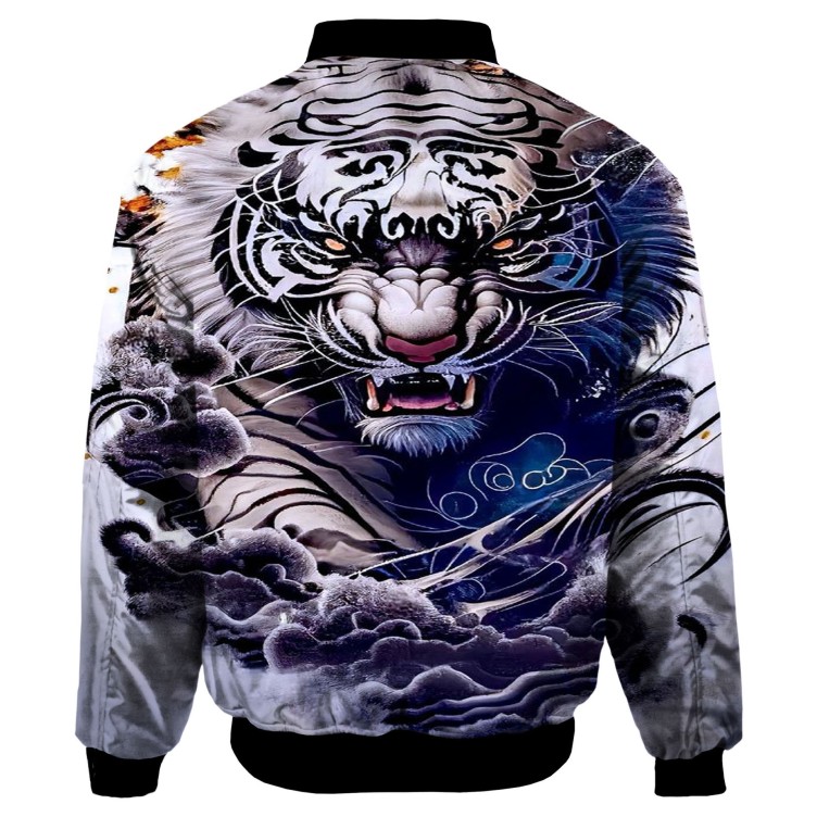 Tiger digital printed round neck zippered shirt trend jacket