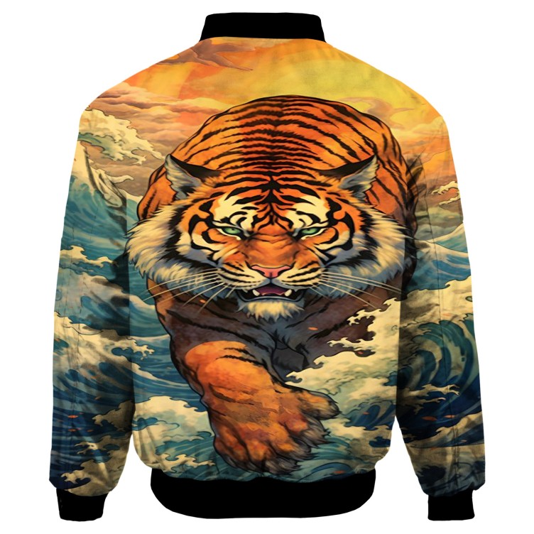 Tiger digital printed round neck zippered shirt trend jacket