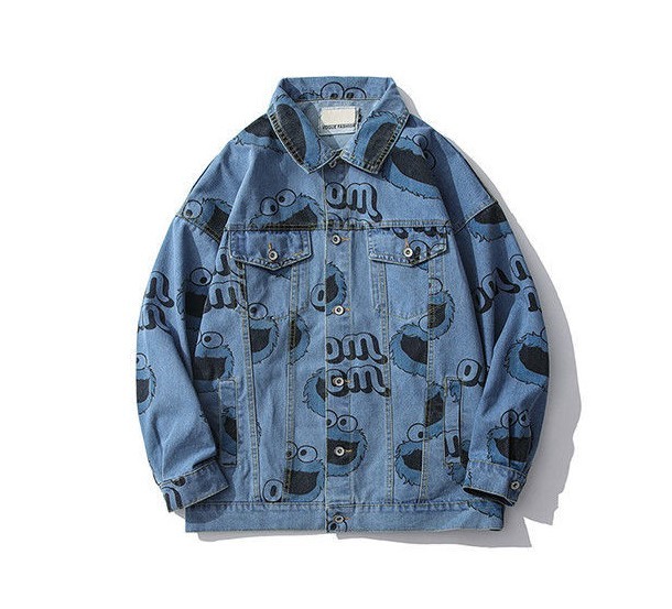 Cartoon anime full print graffiti jacket Loose fashion trend denim jacket