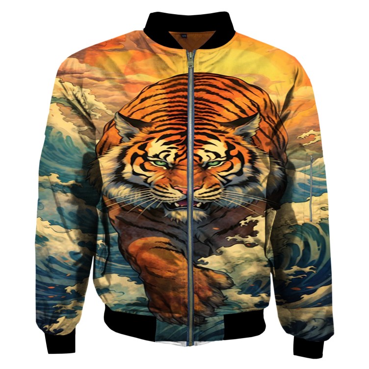 Tiger digital printed round neck zippered shirt trend jacket