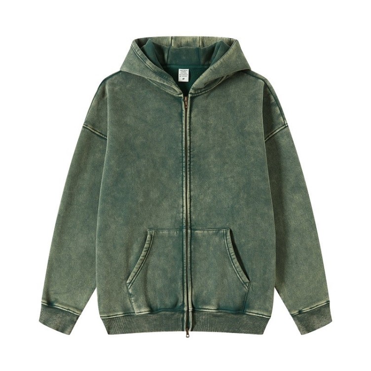 Hip Hop Double Zip Cardigan Casual Loose Fashion Trend Thickened Hoodie