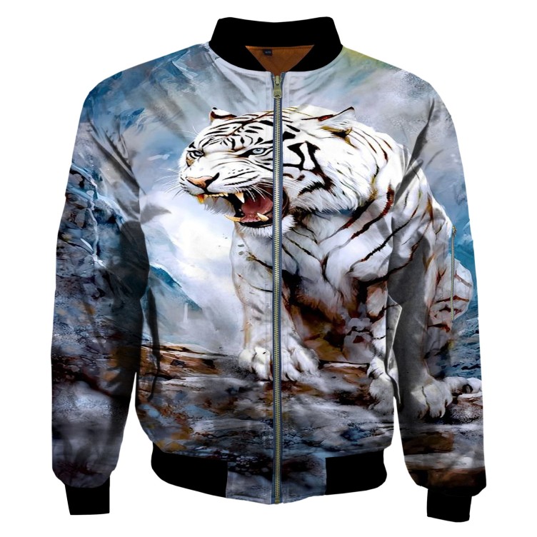 Tiger digital printed round neck zippered shirt trend jacket