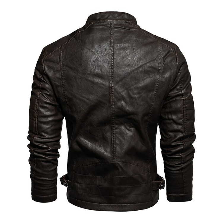 Casual leather suit, slim fitting motorcycle leather trend jacket
