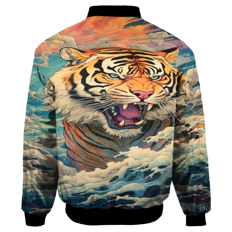 Tiger digital printed round neck zippered shirt trend jacket