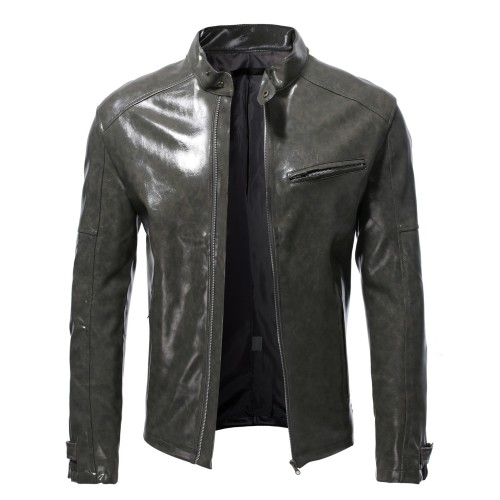 Standing collar slim fitting zipper short jacket fashion trend jacket
