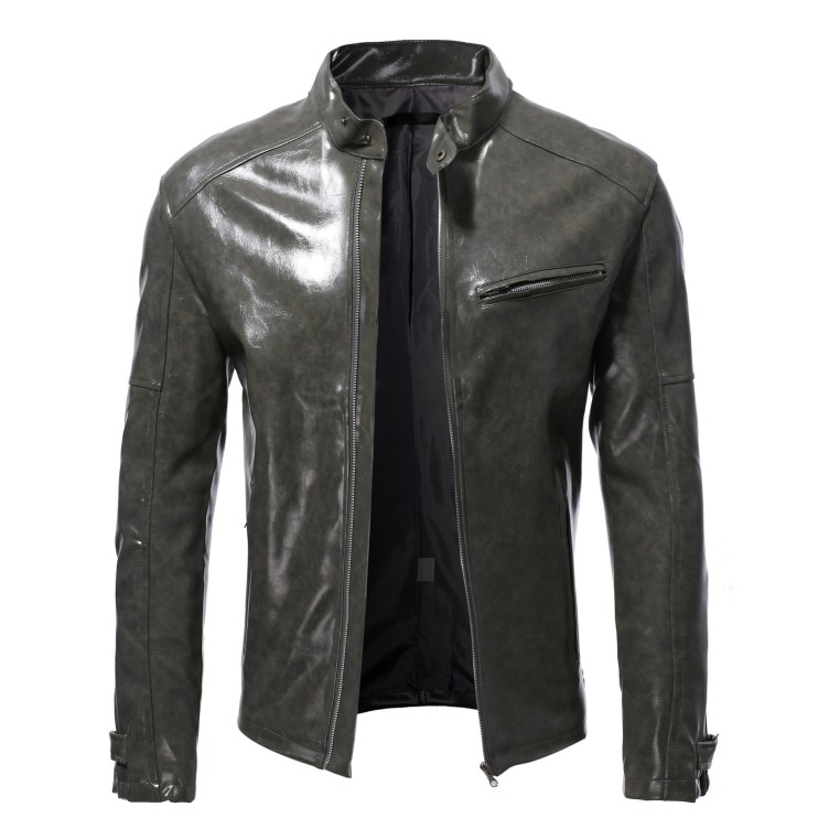 Standing collar slim fitting zipper short jacket fashion trend jacket