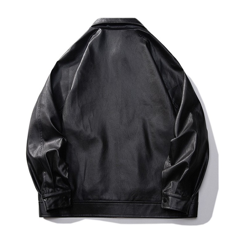 PU leather jacket versatile hip-hop minimalist pocket motorcycle suit trend loose casual jacket