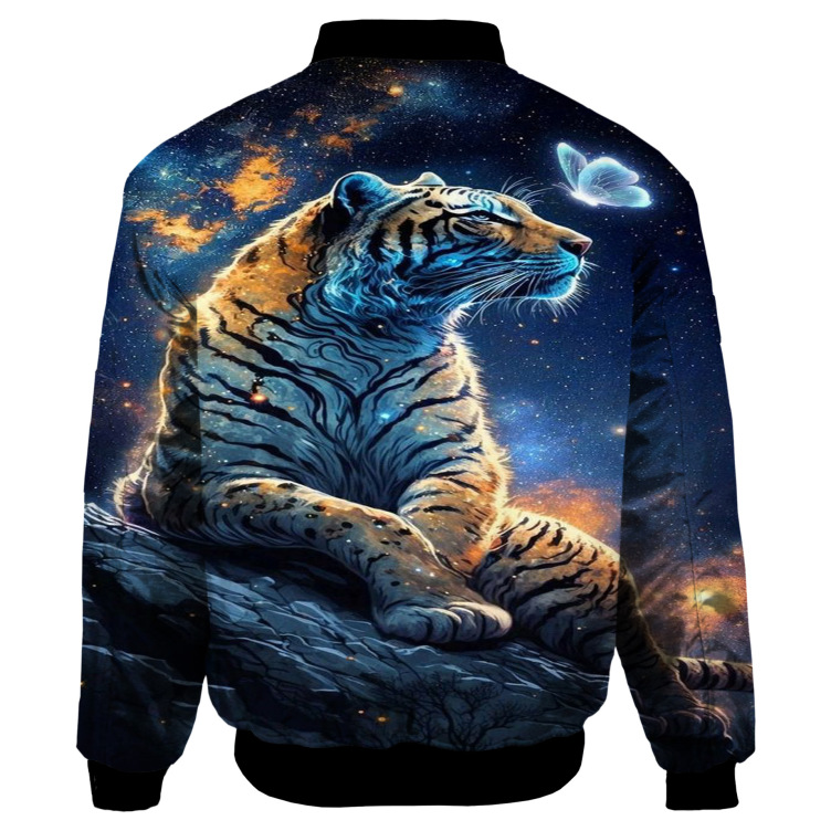 Tiger digital printed round neck zippered shirt trend jacket
