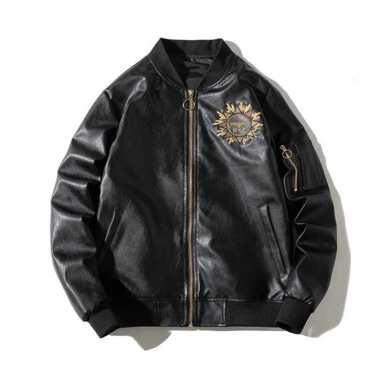 European and American trend PU leather jacket hip-hop motorcycle jacket with cotton thickened baseball jacket
