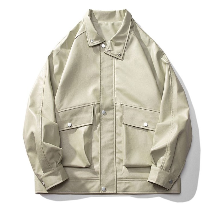 PU leather jacket versatile hip-hop minimalist pocket motorcycle suit trend loose casual jacket