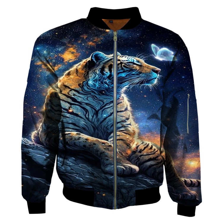 Tiger digital printed round neck zippered shirt trend jacket